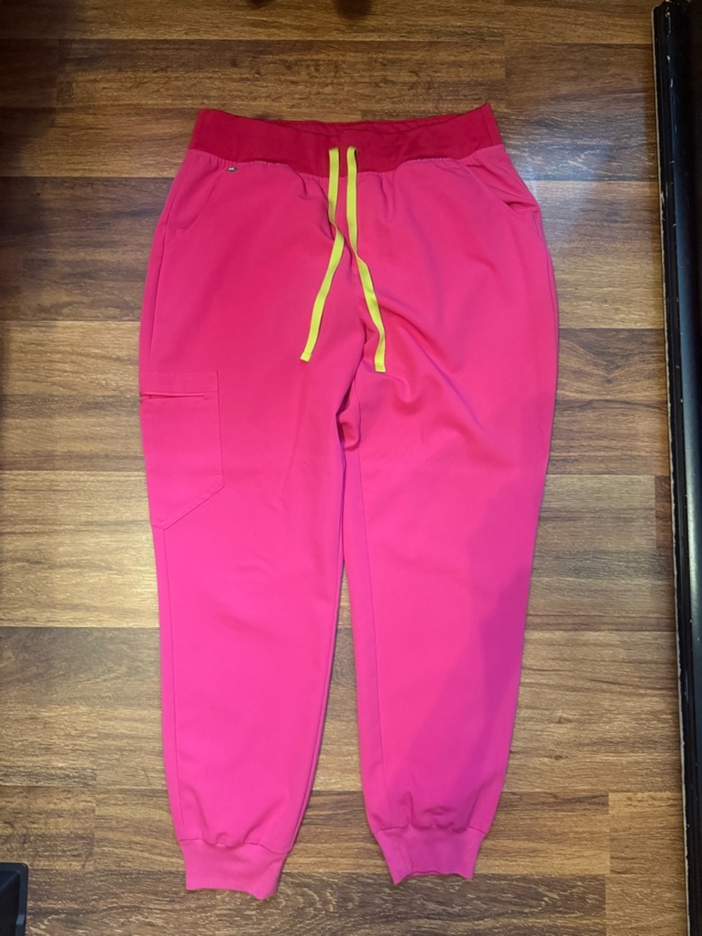 Figs Bright Pink Jogger with Yellow Drawstring